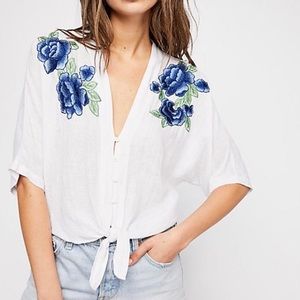 RAILS "Thea" Shirt with Blue Flower Embroidery